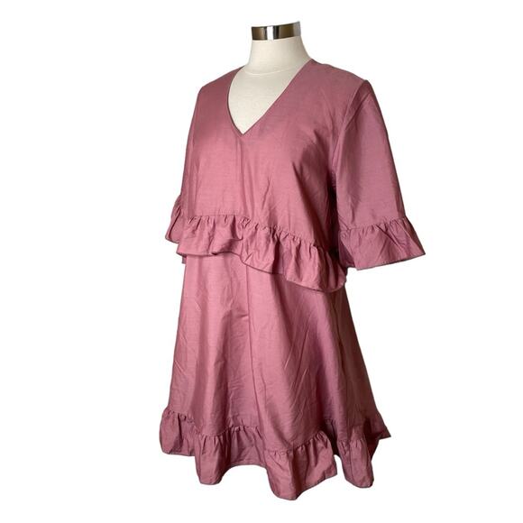 Missguided V-Neck Frill Waist Smock Dress in Dark Pink Women's Size US 10 New - Picture 4 of 10